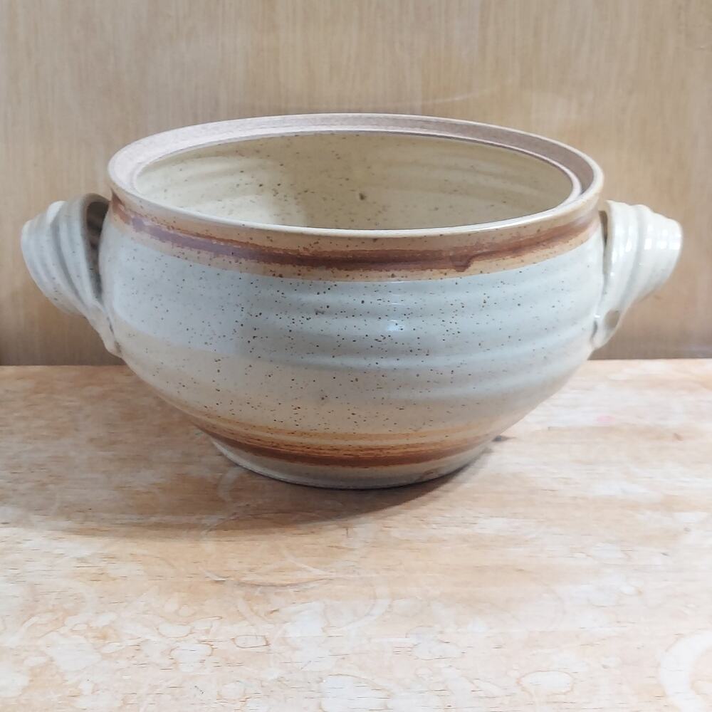 Late 20th C. Signed Hand Thrown Studio Pottery Art Serving Bowl Stoneware Vessel